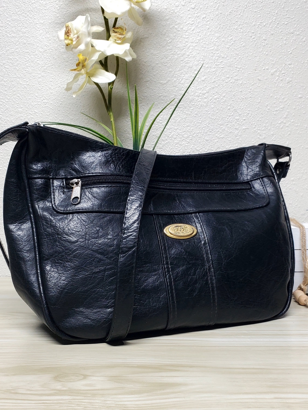3/$15 Women’s Black Crossbody Bag with Goldtone Accent Logo